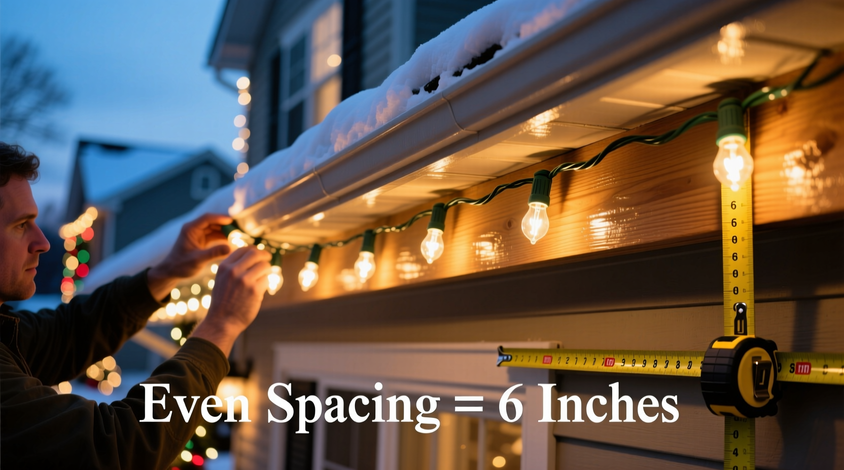 how to create balanced spacing when hanging christmas lights on eaves