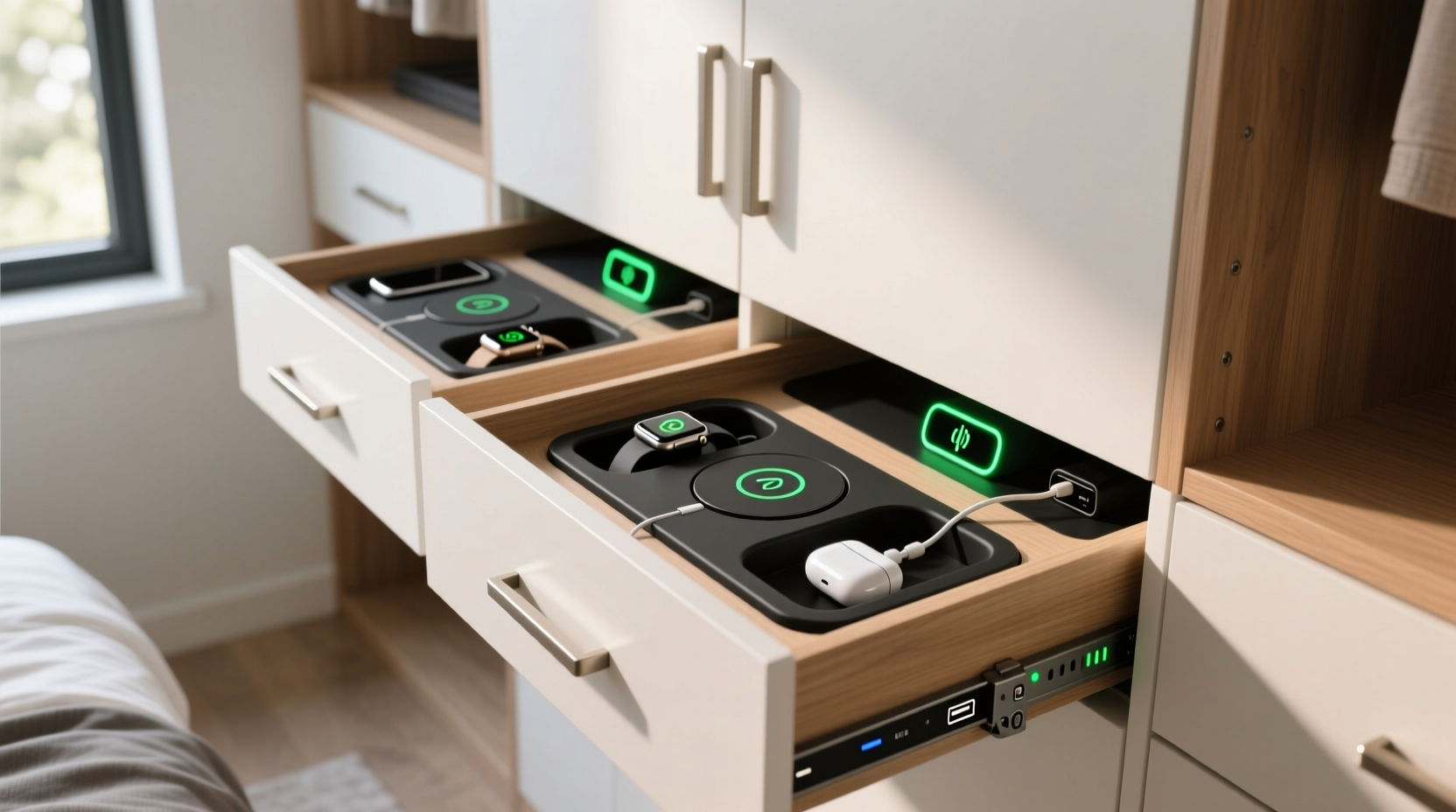 closet organization tips charging stations in drawers