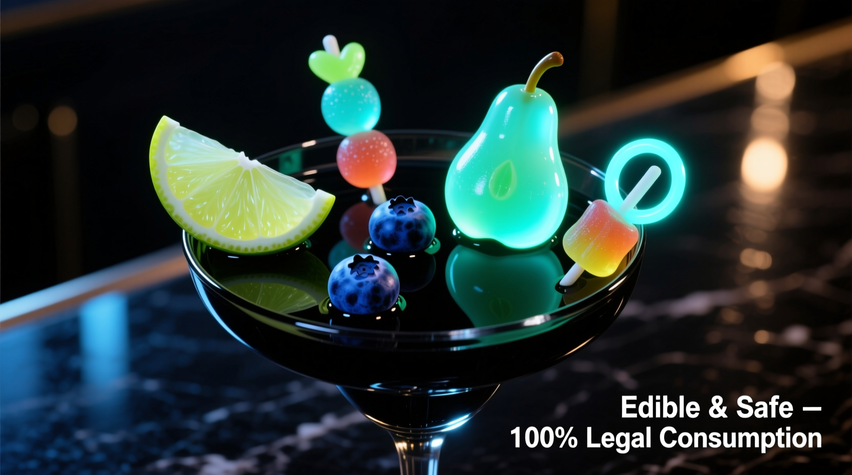 glow-in-the-dark cocktail garnishes—safe and legal to consume