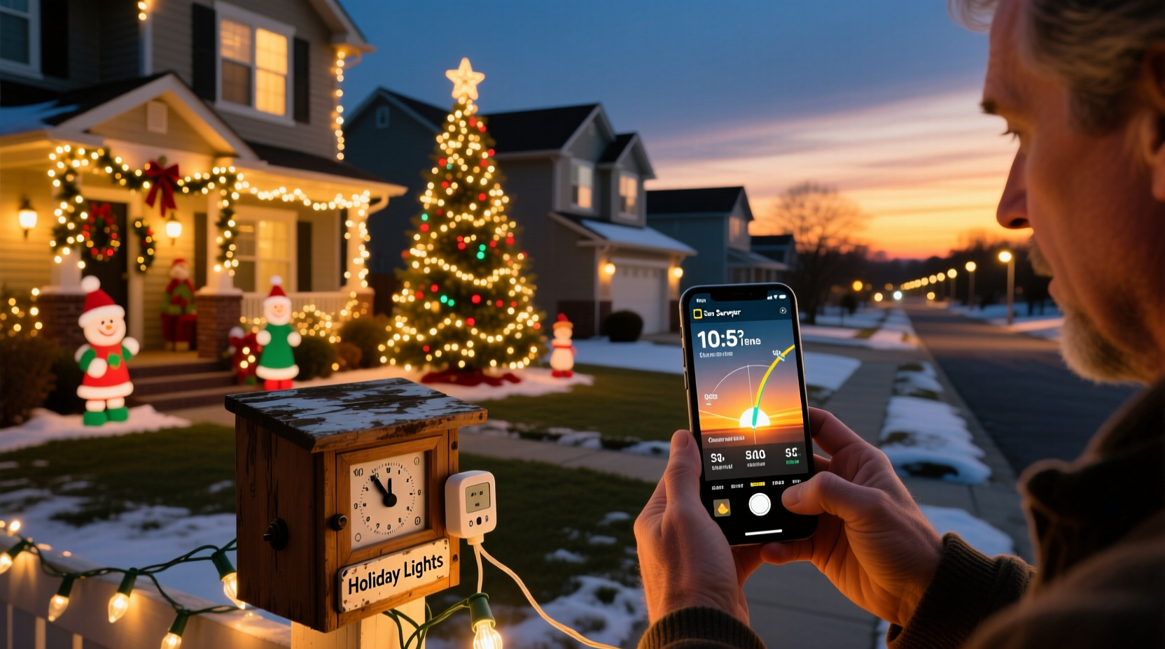 how to time christmas light displays with sunset using geolocation apps