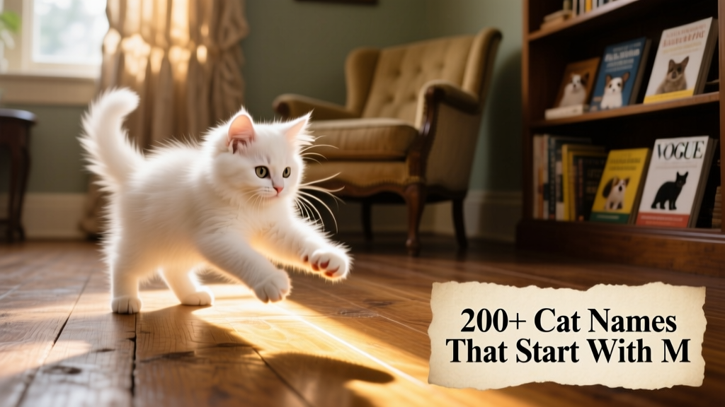 A fluffy white kitten playfully batting at a sunbeam on the floor