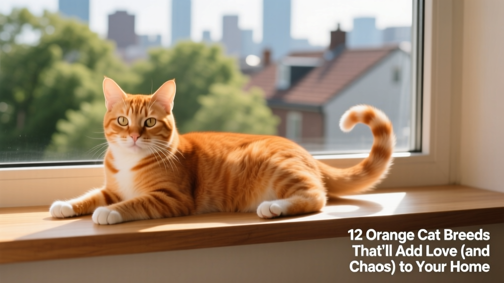 An orange tabby American Shorthair lounging gracefully on a windowsill, bathed in soft afternoon light