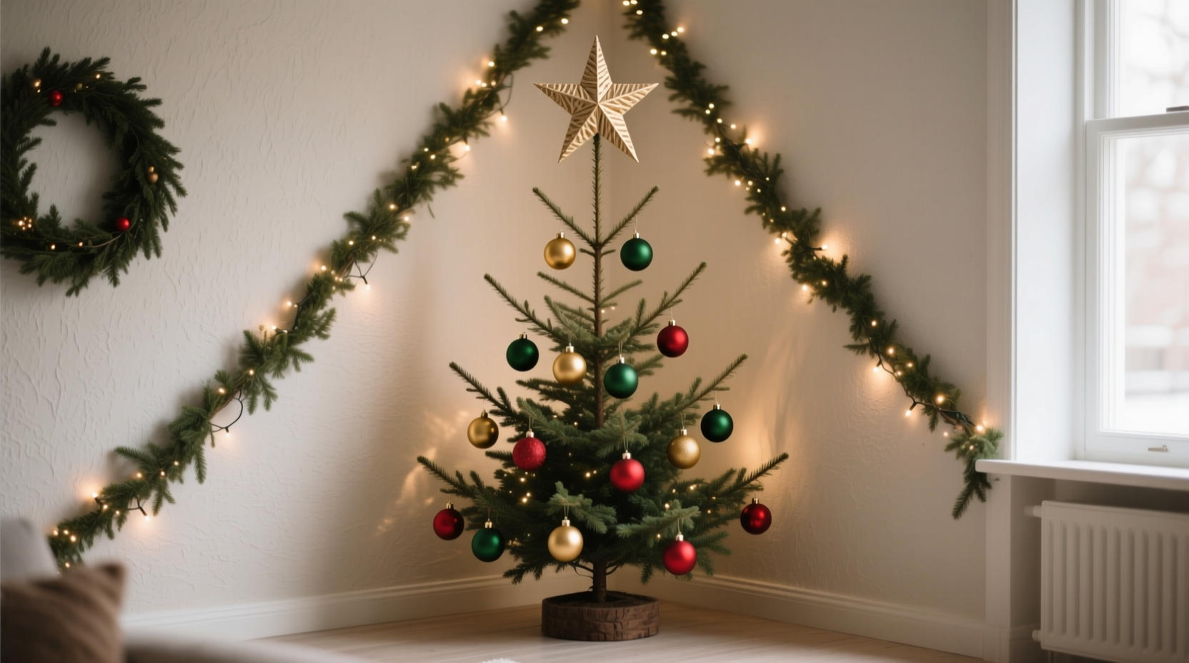 how to decorate a christmas tree in a corner space without looking lopsided