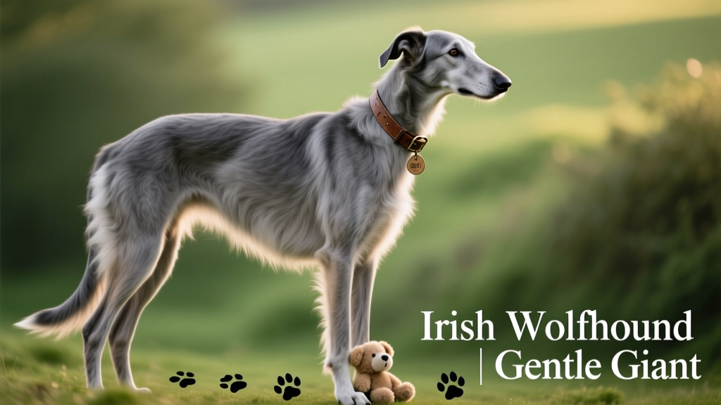 gray irish wolfhound agains green background