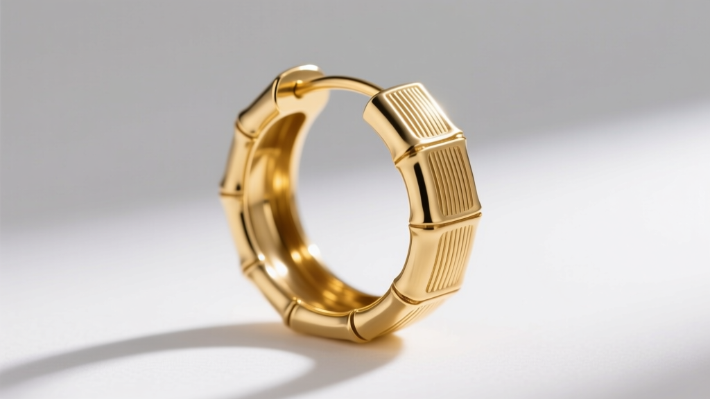 Cross-section photo of a hollow gold tube hoop earring revealing the internal cavity and external bamboo ribbing texture details.