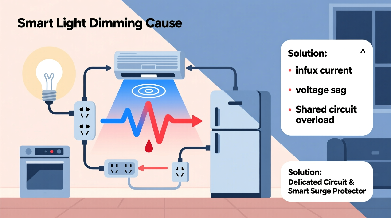 why do some smart lights dim unexpectedly when other appliances turn on