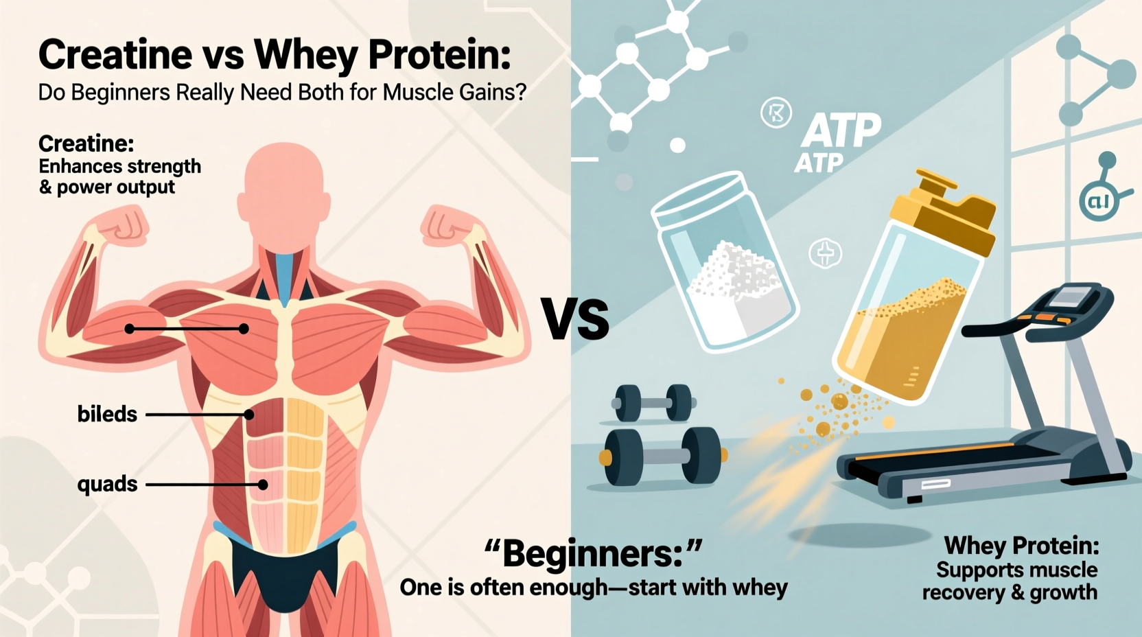 creatine vs whey protein do beginners really need both for gains