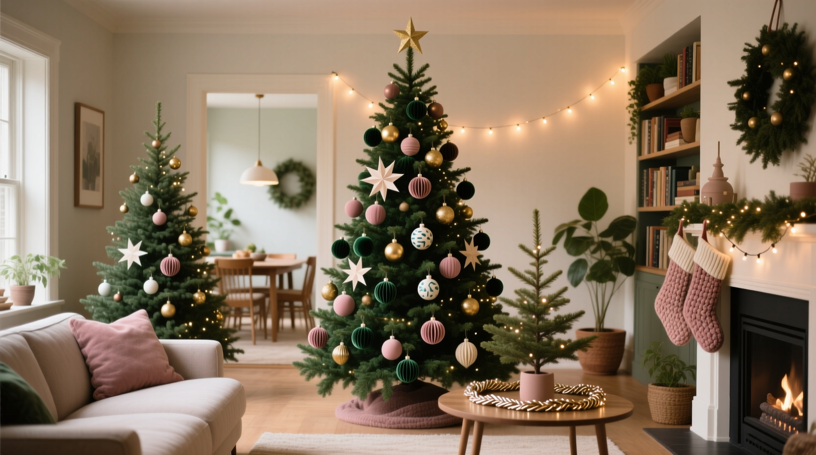 how to create a cohesive color story across multiple christmas trees in one home
