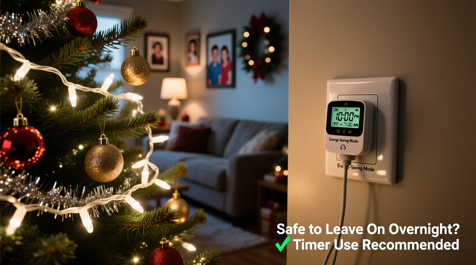 is it safe to leave christmas tree lights on overnight with a timer