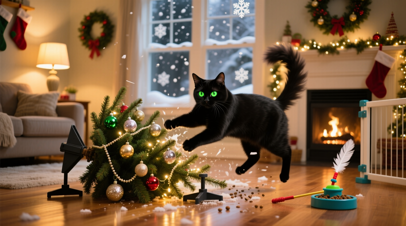 why does my cat keep knocking over the christmas tree and how to stop it