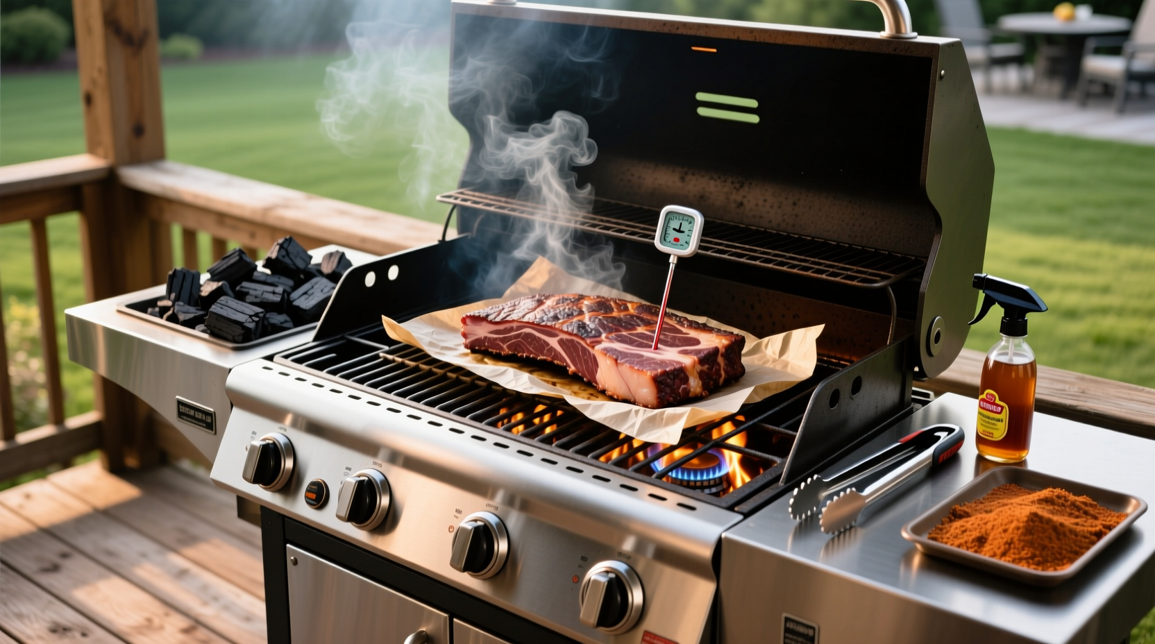 Gas grill setup for brisket with two-zone cooking