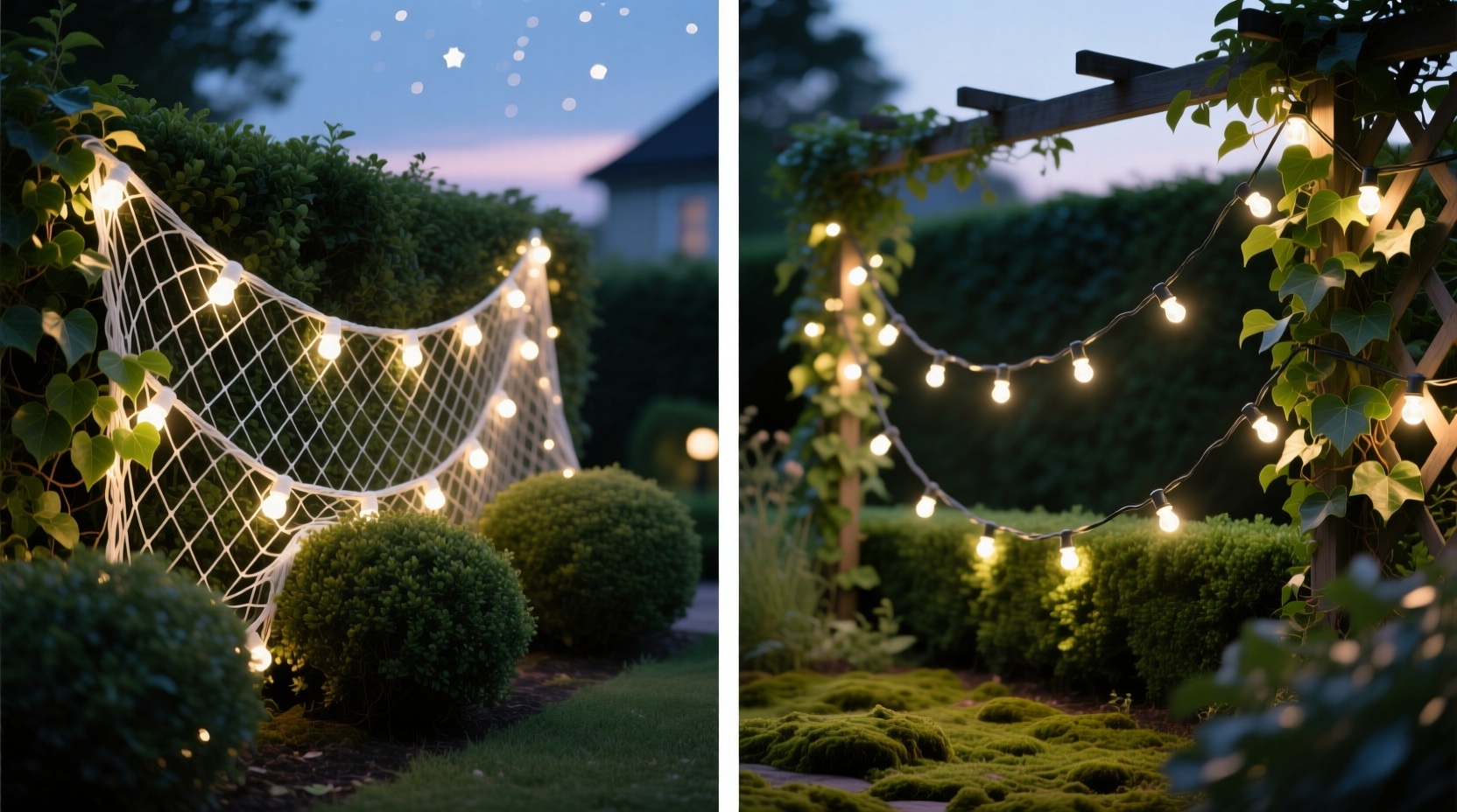 mesh net lights vs string lights which covers bushes and shrubs more evenly