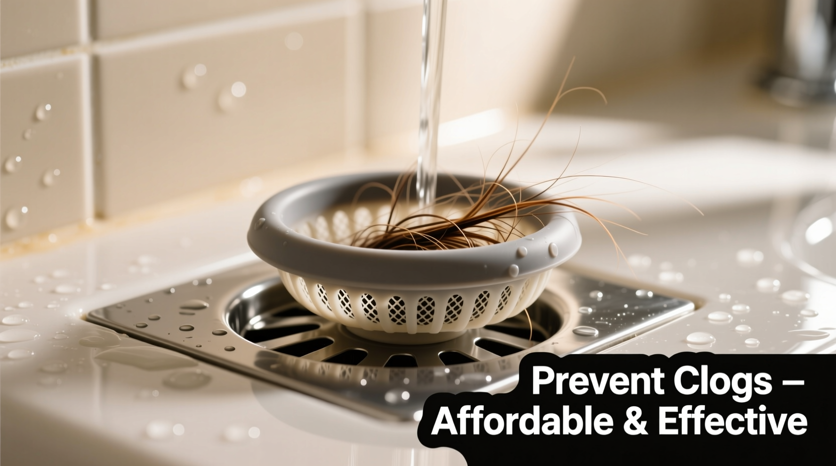 Close-up of affordable hair catcher preventing drain clogs in shower