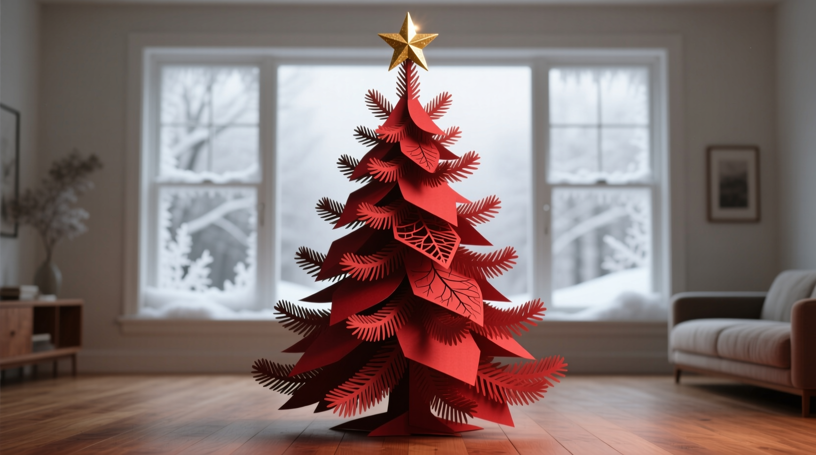 how to style a monochrome red christmas tree with texture variation