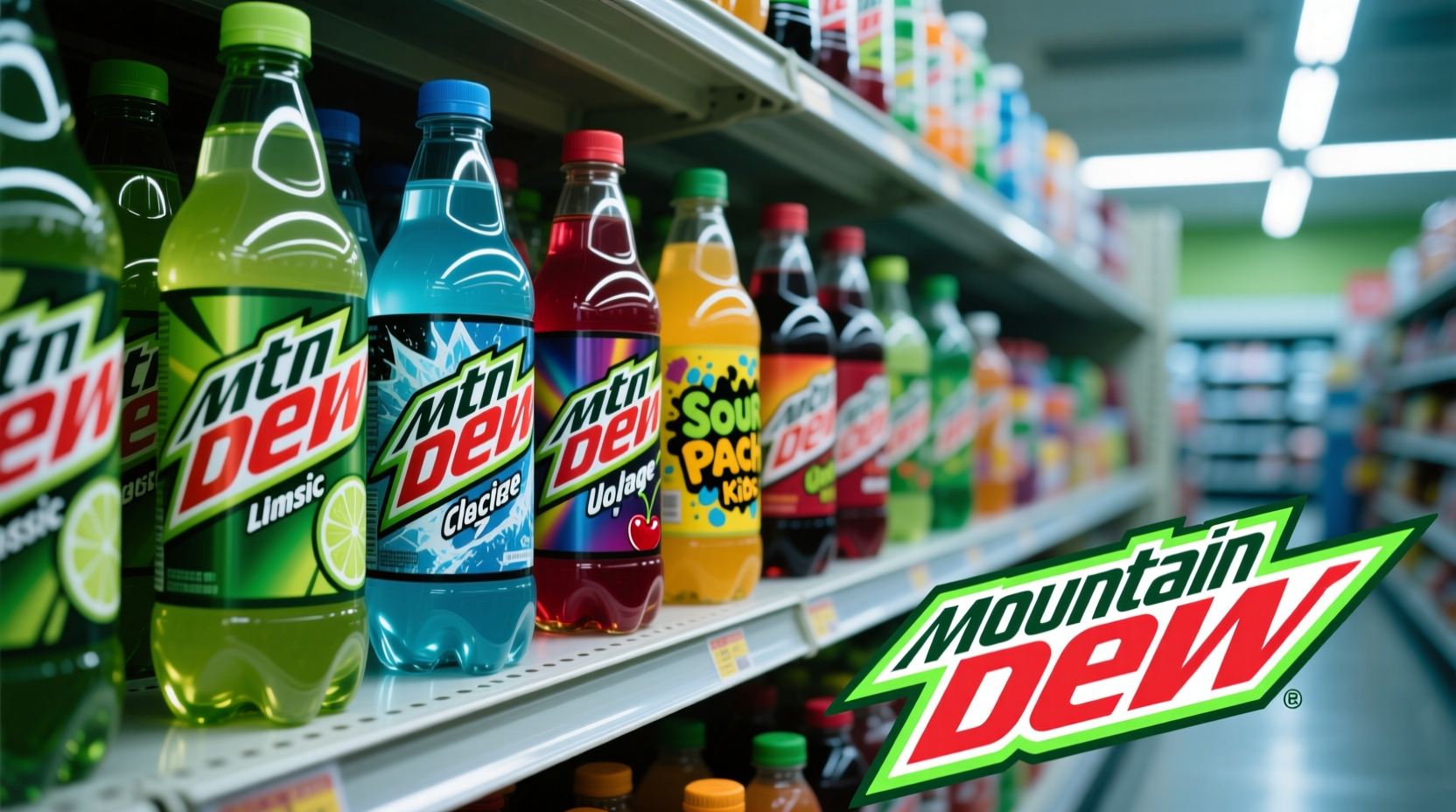 Mountain Dew Geschmacksrichtungen im Regal