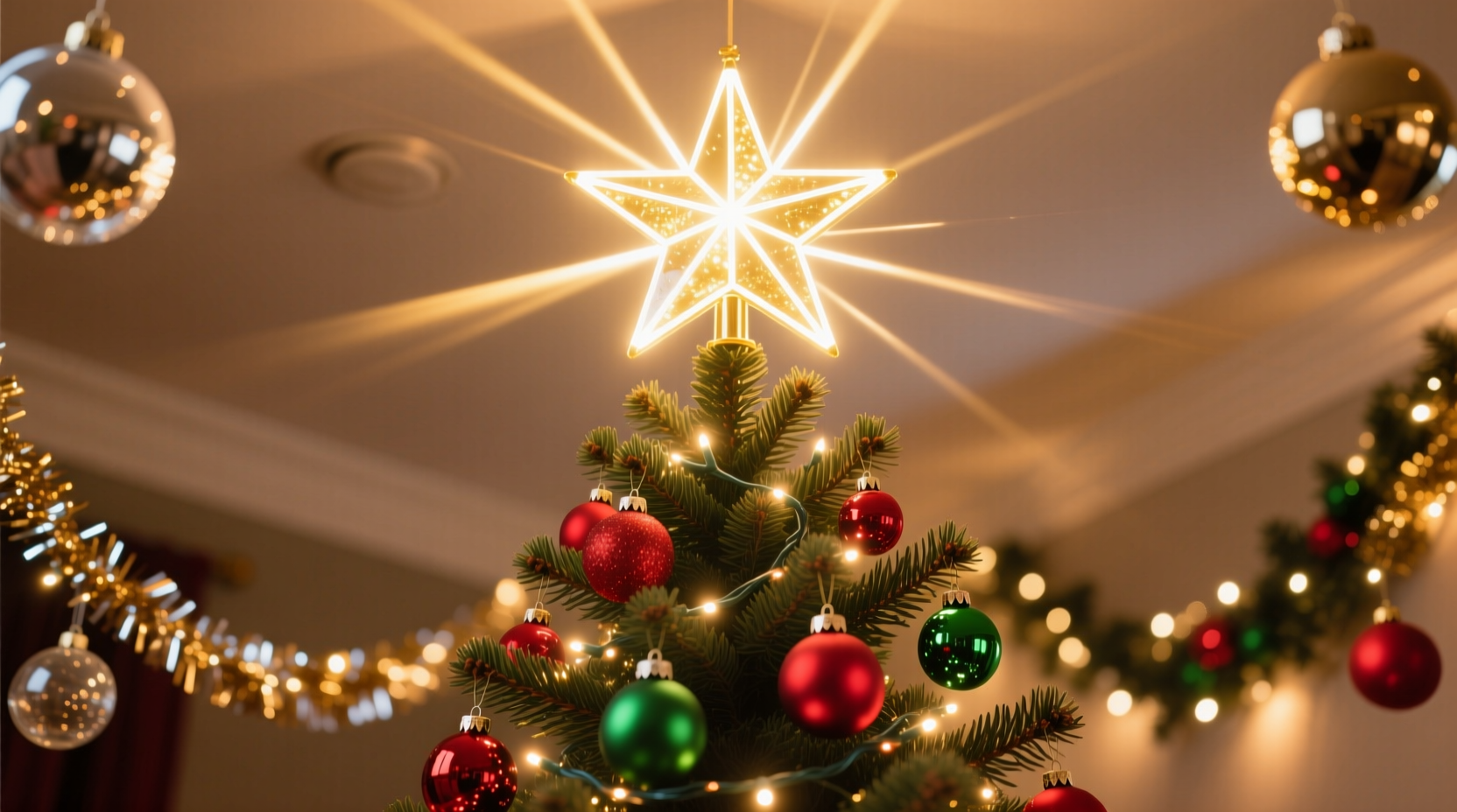 how to create a starburst lighting effect at the top of your christmas tree