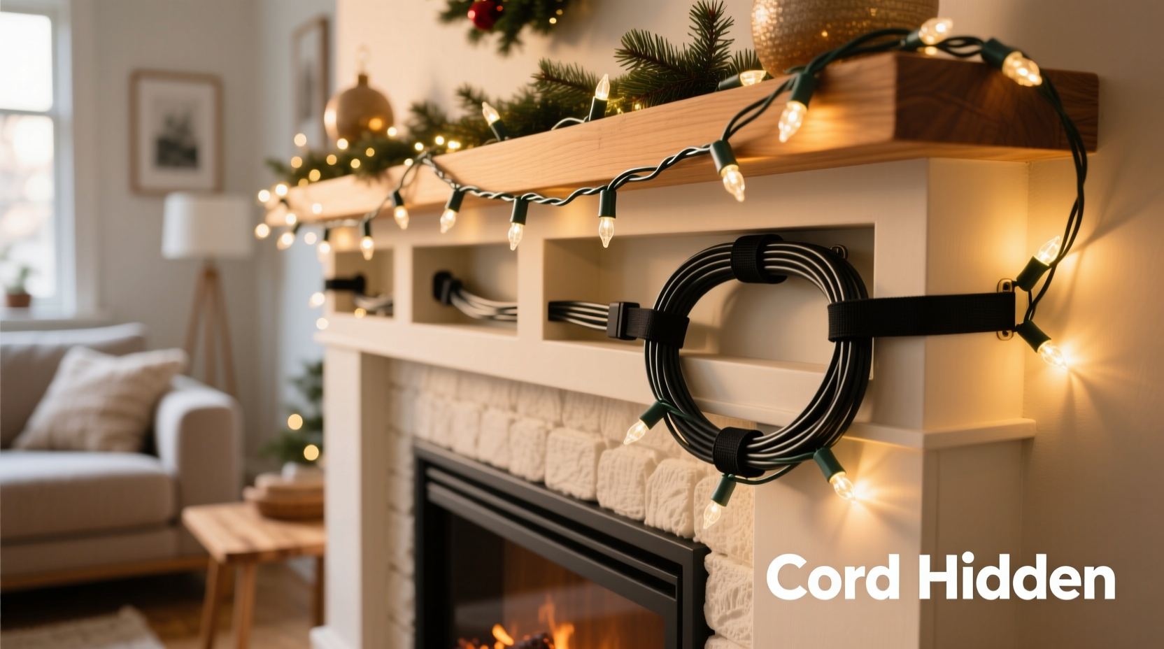 how to hide cords when decorating with christmas lights cleanly and safely