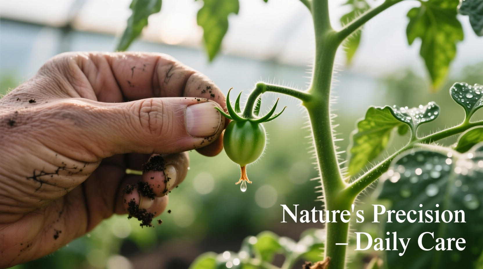 Close-up of hand removing tomato sucker from plant