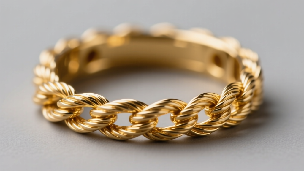 Macro photo of a hollow electroformed 14k gold rope chain cross-section revealing the thin metallic wall and empty interior space.