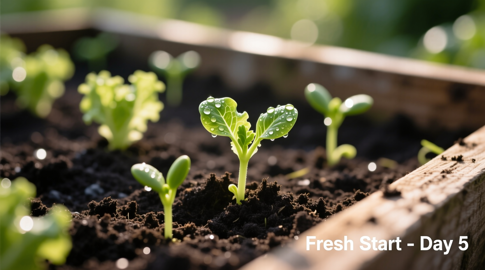 Lettuce seedlings emerging from soil in garden bed