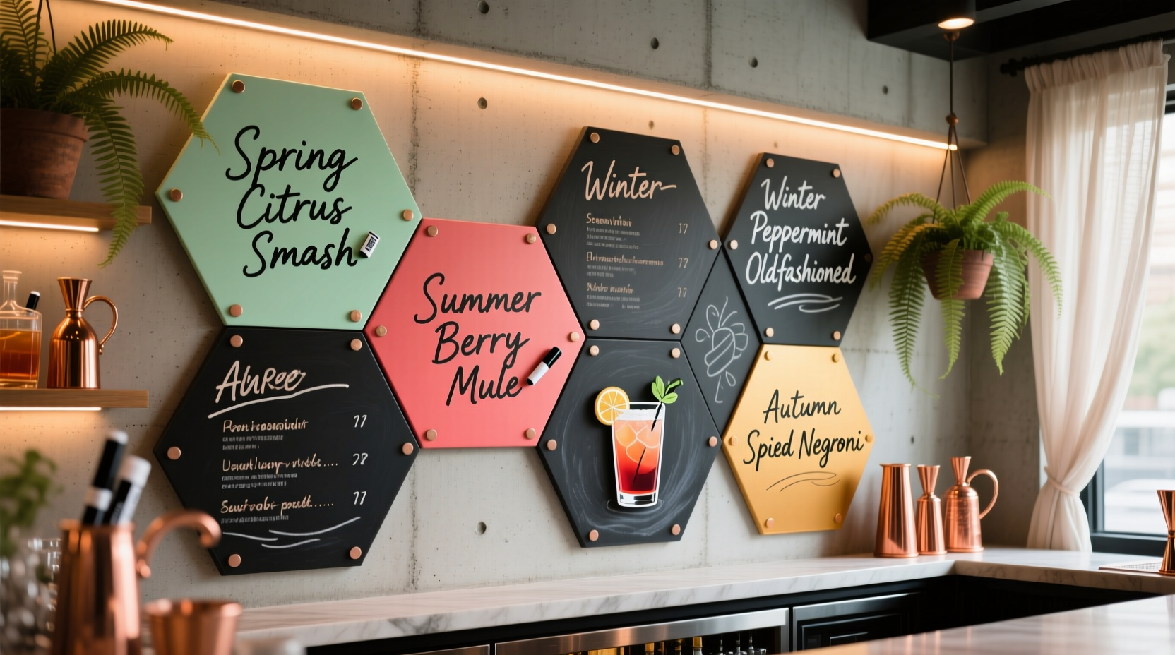 how to create a rotating seasonal bar menu using magnetic chalkboard tiles and reusable markers