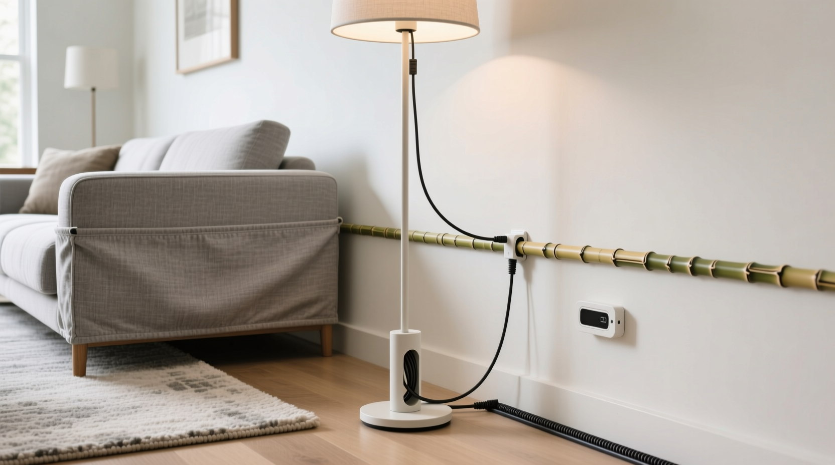 how to hide cords from standing lamps without drilling holes clever solutions