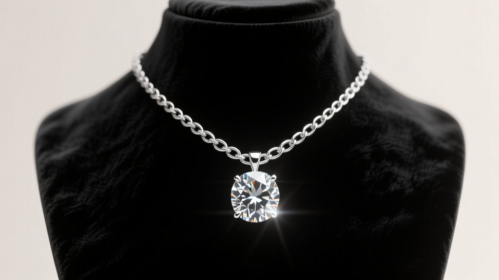 Platinum box chain draped over a velvet bust holding a raw diamond pendant, illuminated by soft directional studio lighting