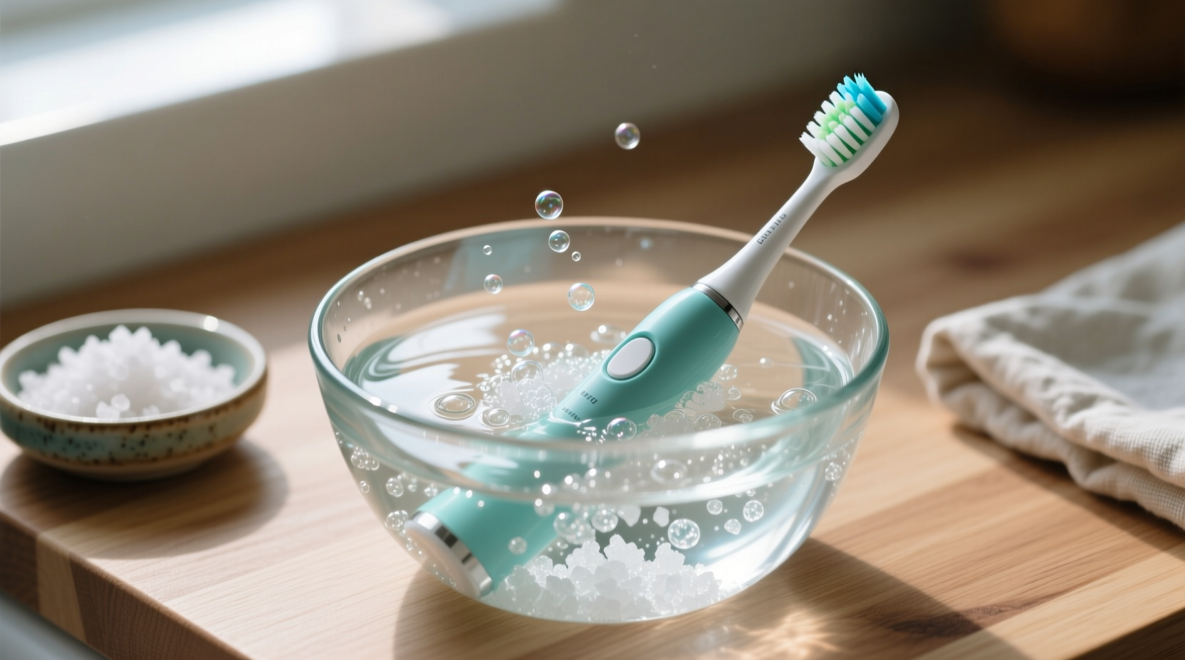 eco friendly cleaning saltwater soak for toothbrush heads