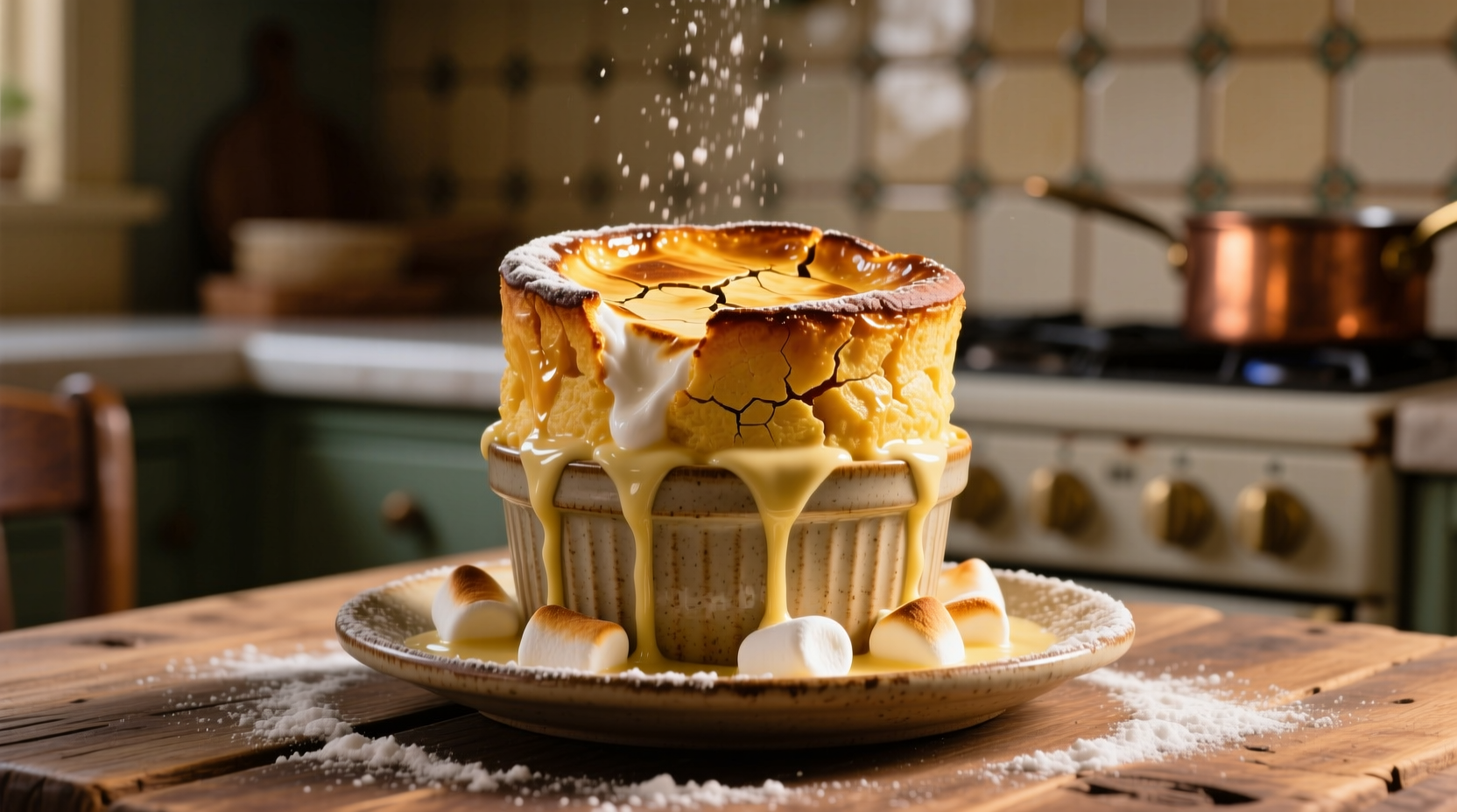 Golden sweet potato souffle with melted marshmallows