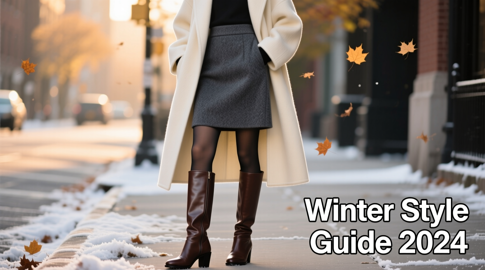 how to style a midi skirt for winter with tights and boots