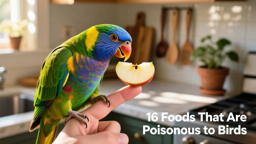 Close-up of a colorful parrot perched near a human hand holding a small piece of fruit—highlighting safe, supervised interaction