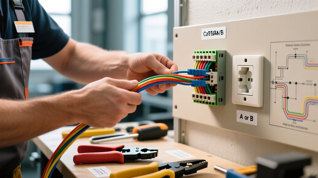 Cat 6 Wiring Diagram for Wall Plates A or B: Panel Guide