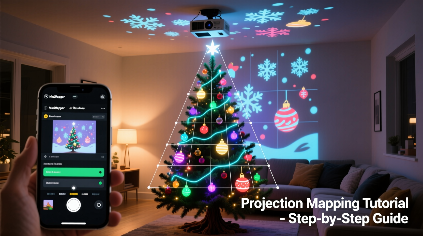 how to use projection mapping on a christmas tree indoors