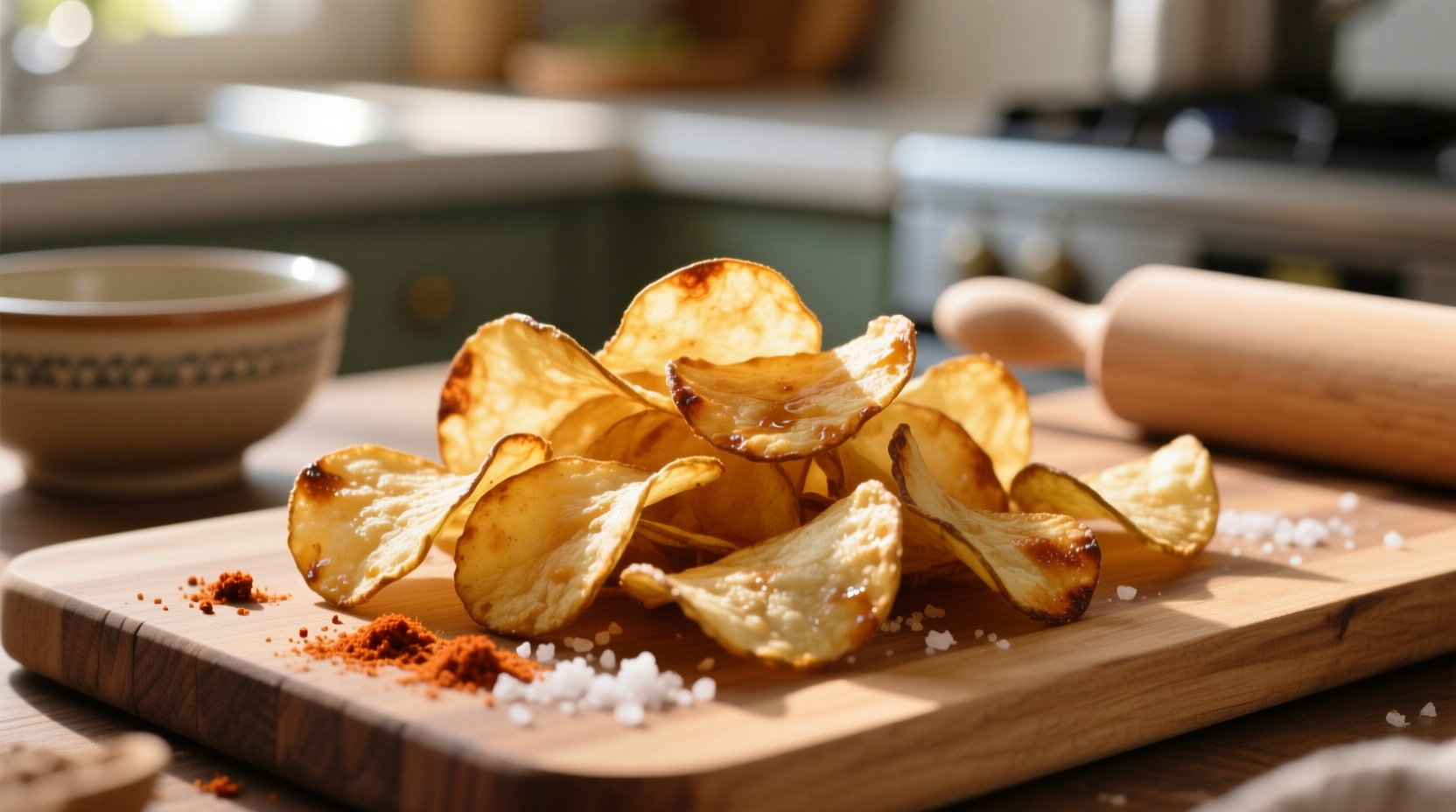 Homemade potato chips in golden brown perfection