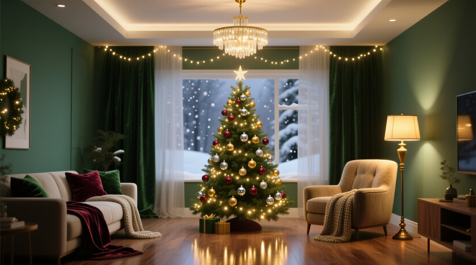 how to create a cohesive color scheme for christmas tree and room lighting