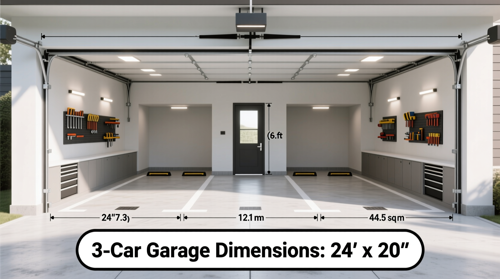 how big is a 3 car garage