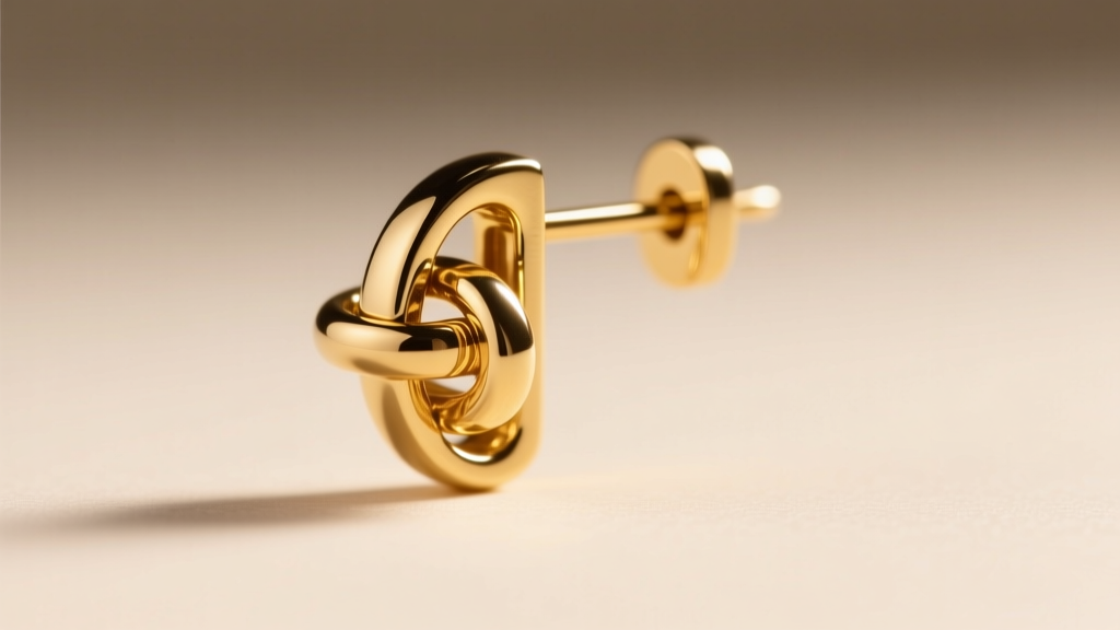Macro of a 16-gauge gold latchback clasp on a drop earring, displaying the interlocking mechanism under soft studio lighting.