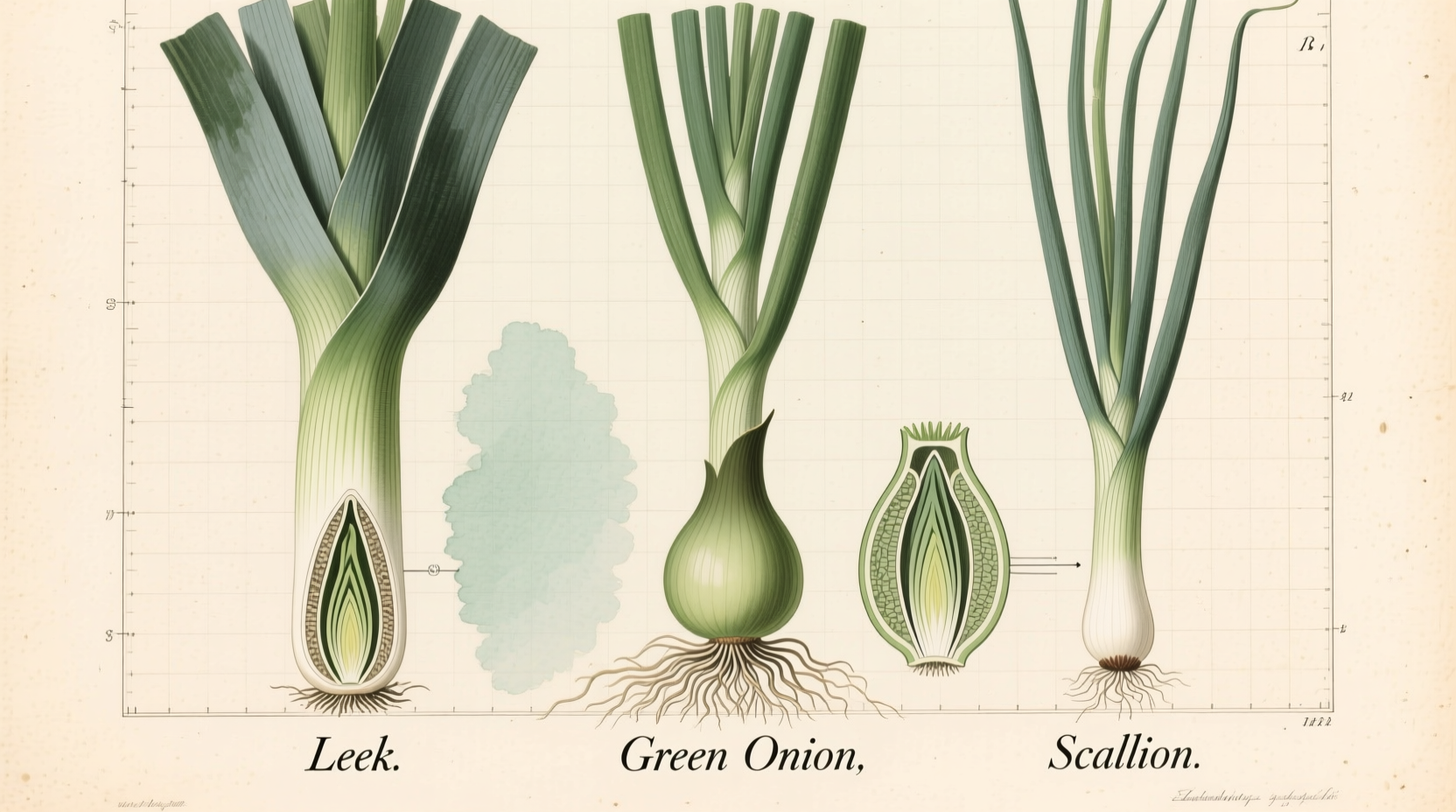 differences between leeks green onions and scallions