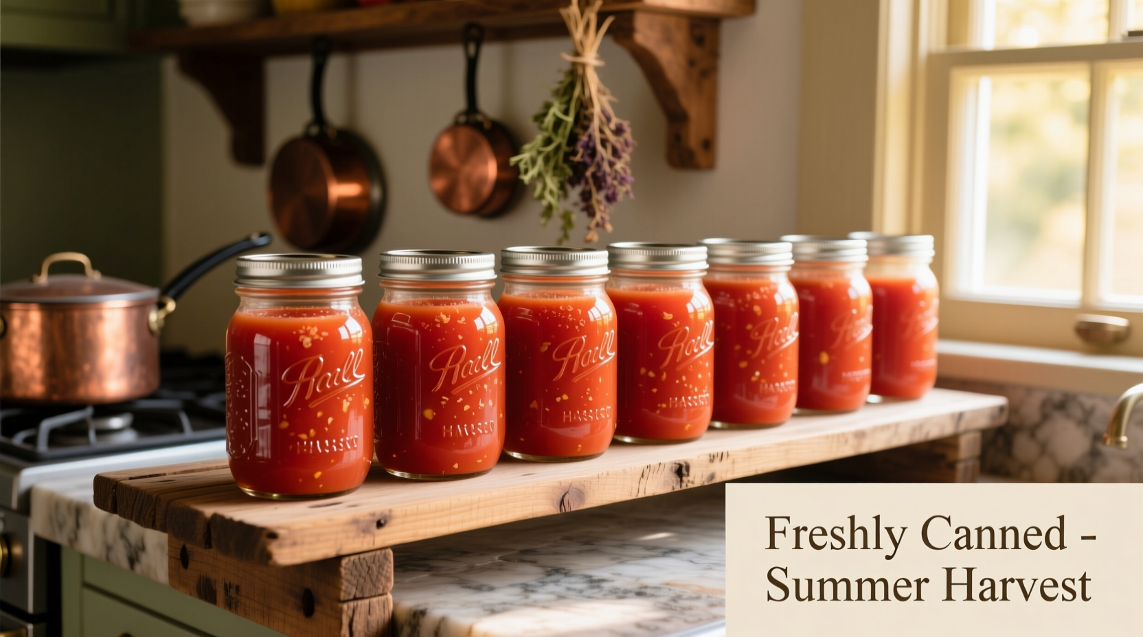 Fresh tomato juice in mason jars on canning rack