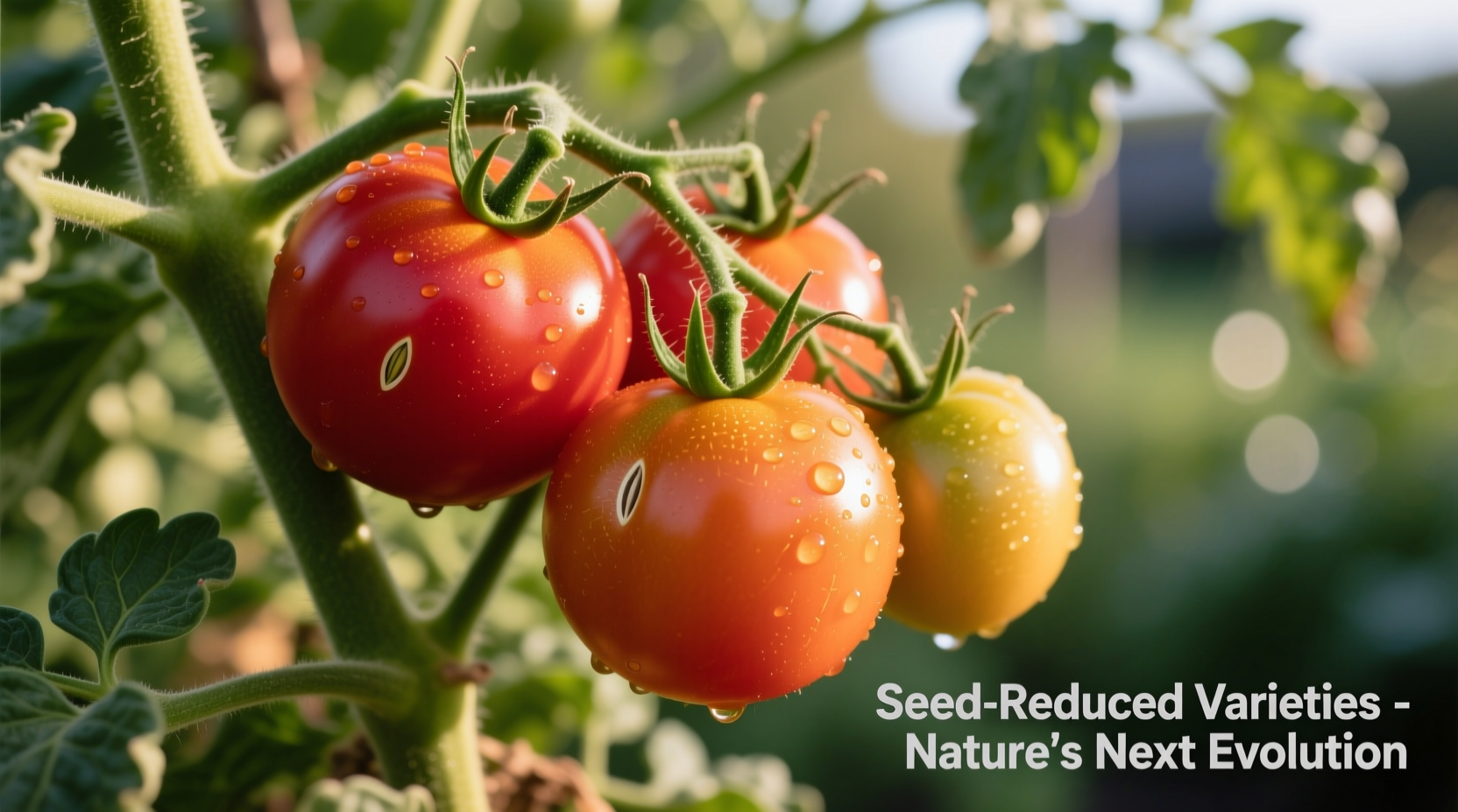 Close-up of seed-reduced tomato varieties on vine