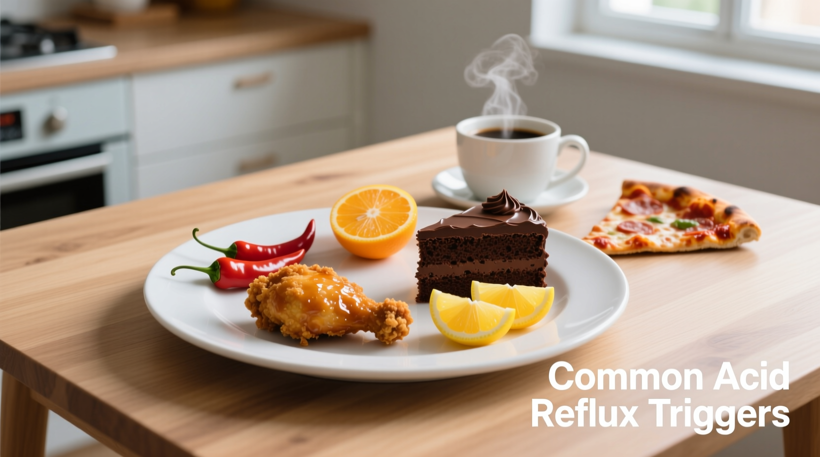 Common acid reflux trigger foods on plate