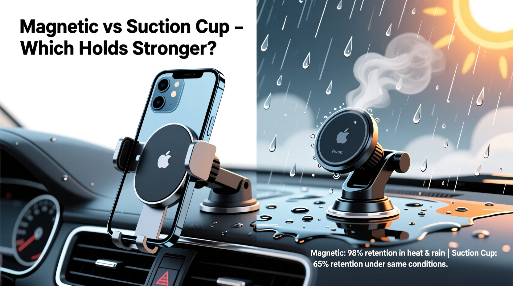 magnetic phone mounts vs suction cup which holds stronger in heat and rain