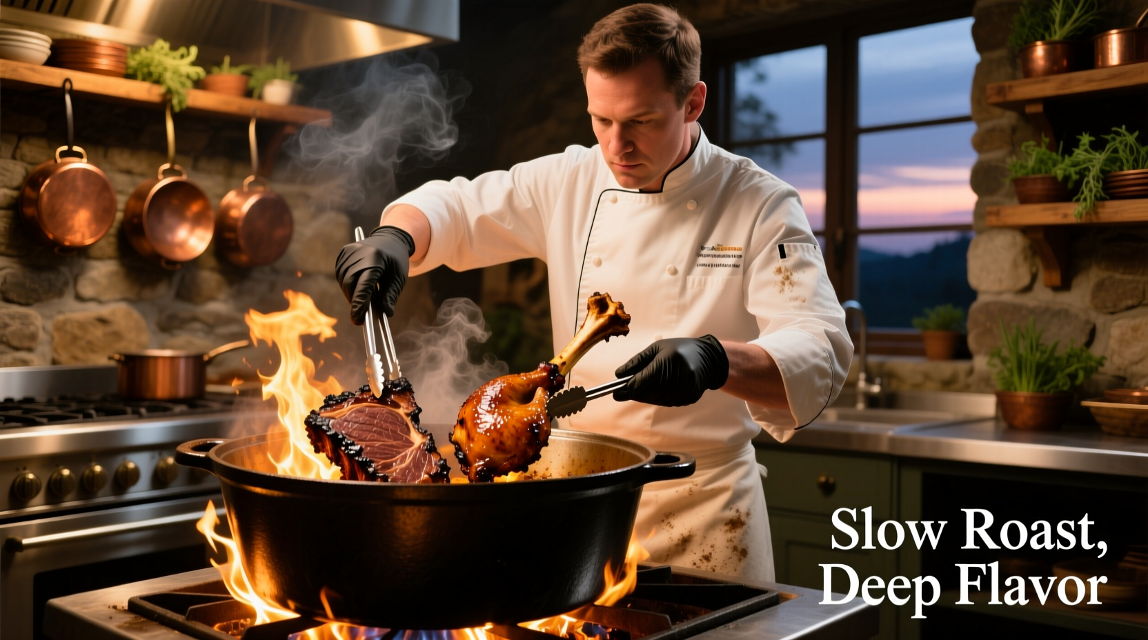 Professional chef roasting bones for flavorful broth