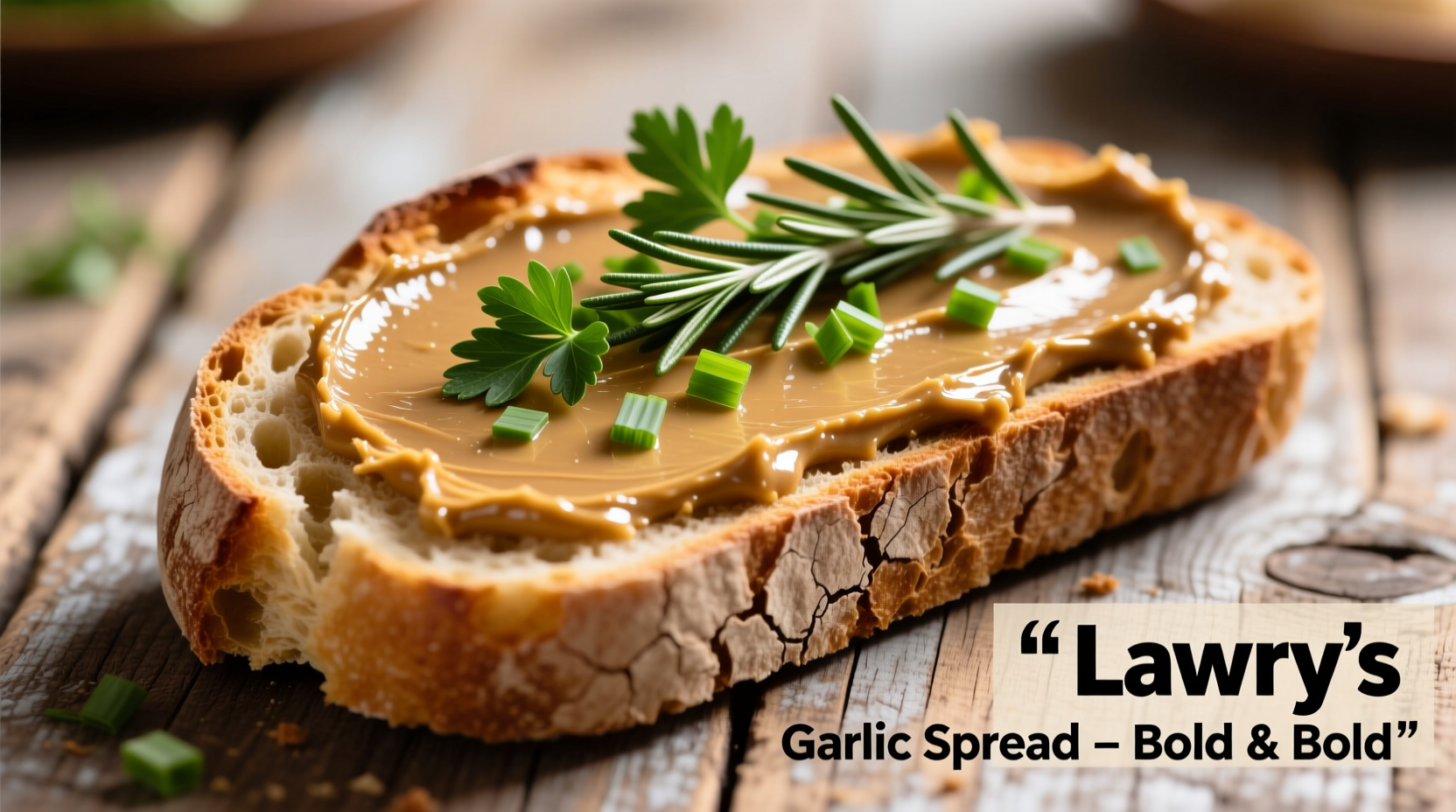 Lawry's Garlic Spread on bread with fresh herbs