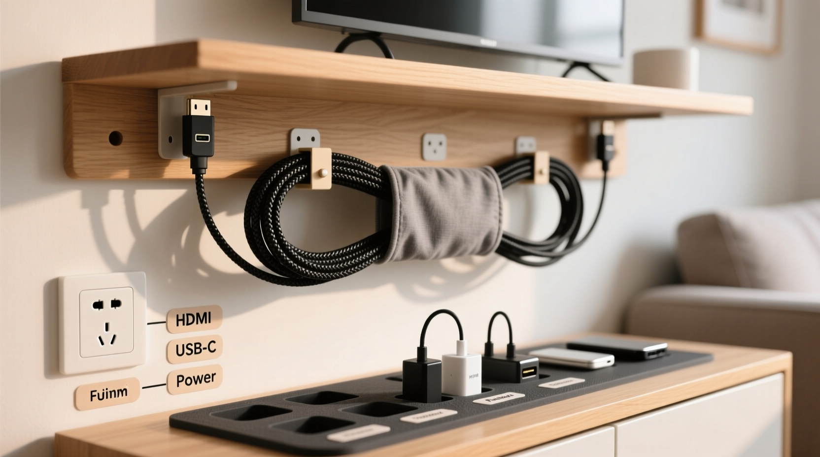 how to organize cords and cables without expensive tech boxes