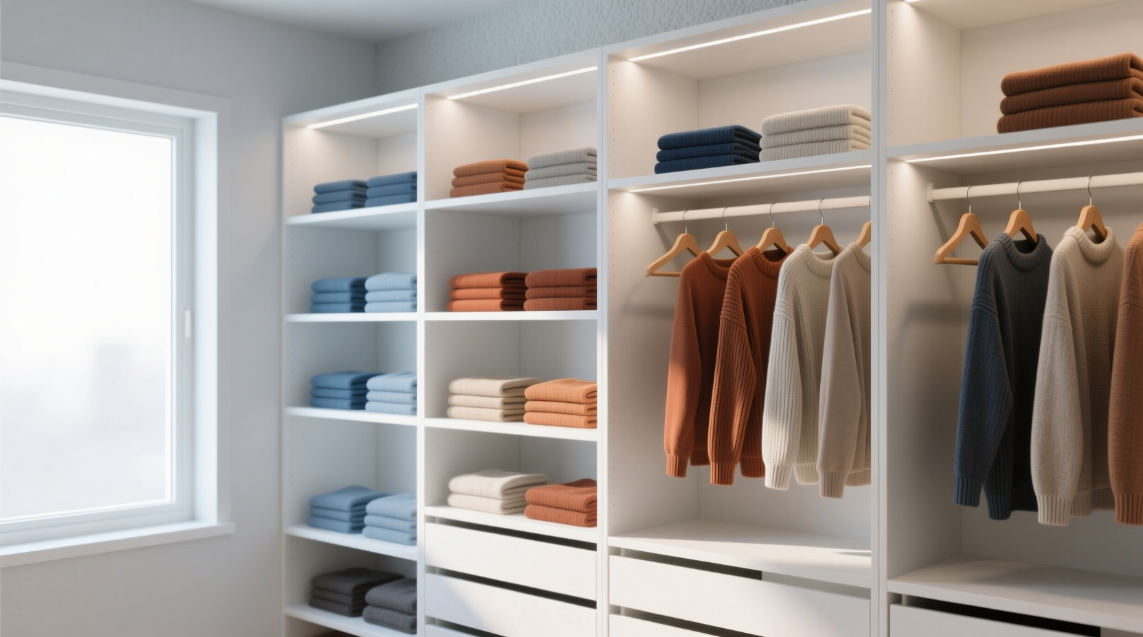 closet organization tips color psychology white shelves