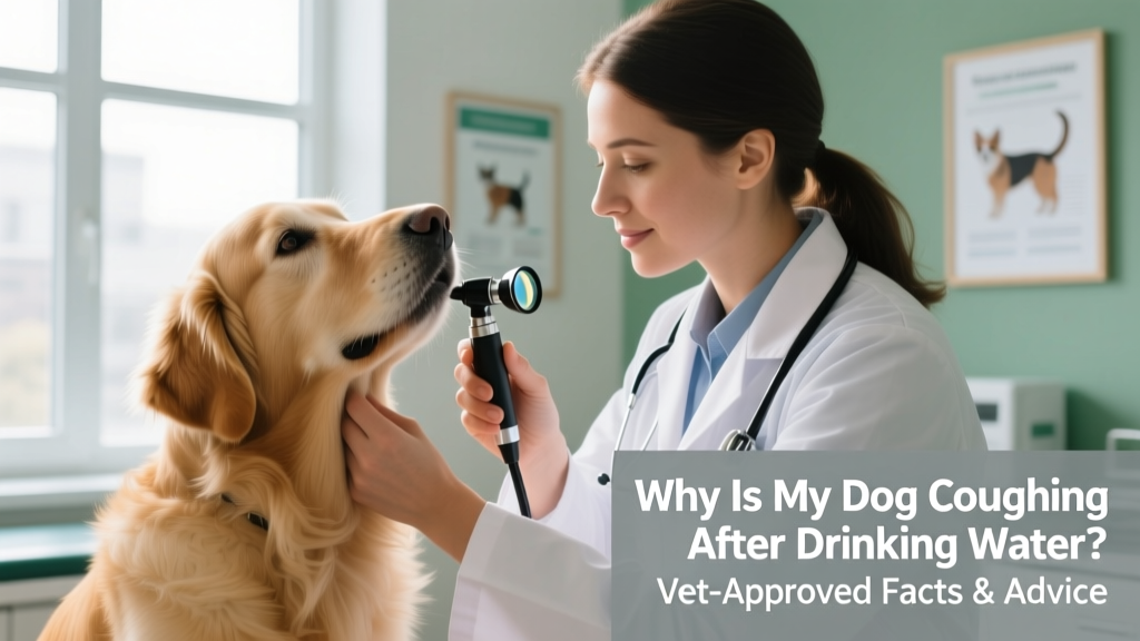 Veterinarian gently examining a dog's throat with an otoscope during a routine checkup