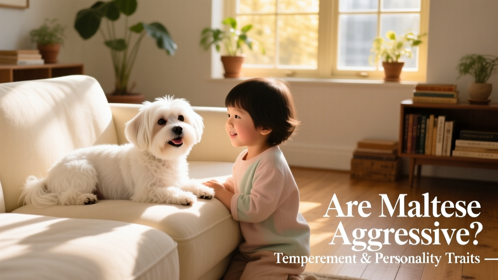 A smiling Maltese sitting calmly on a sunlit sofa beside a child