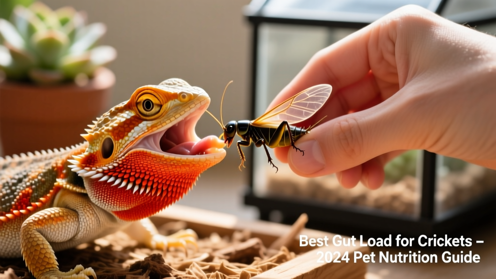 Hand placing a gut-loaded cricket into a bearded dragon's open mouth, highlighting the feeding moment