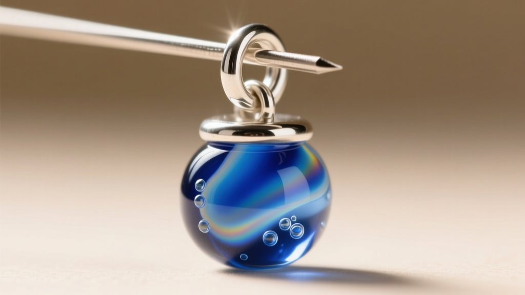 Extreme close-up of a soldered sterling silver loop bail securely attached to the rim of a tiny hand-blown glass shot charm.